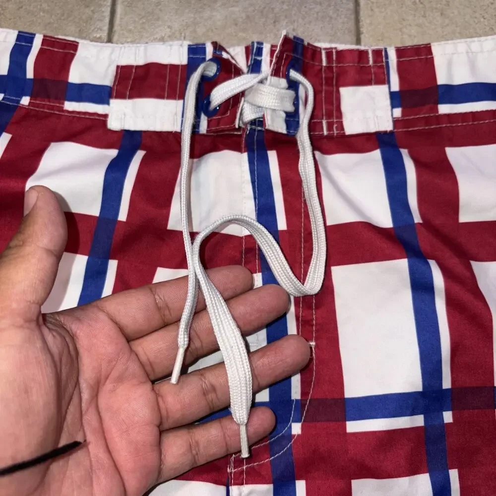 FC Barcelona Board Shorts Mens 36 Plaid Swim Trunks Icon Sports Group Vintage